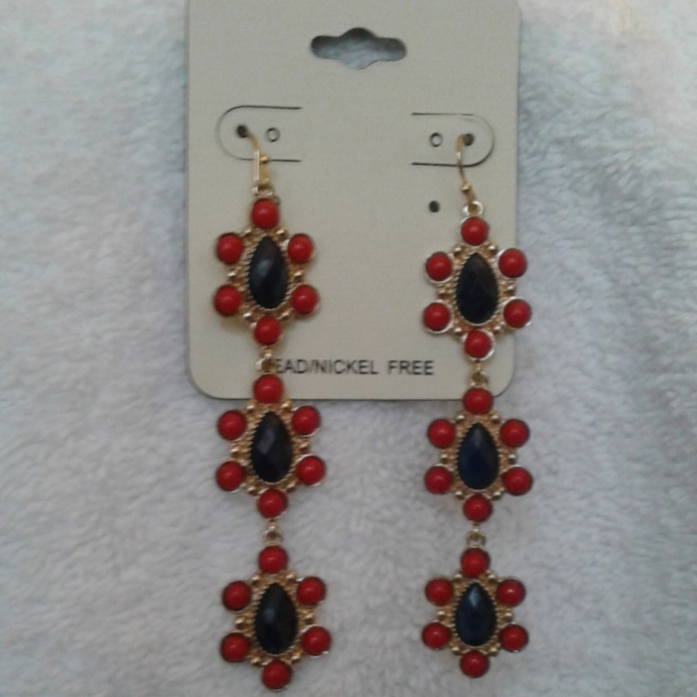 Red and blue drop dangle earrings